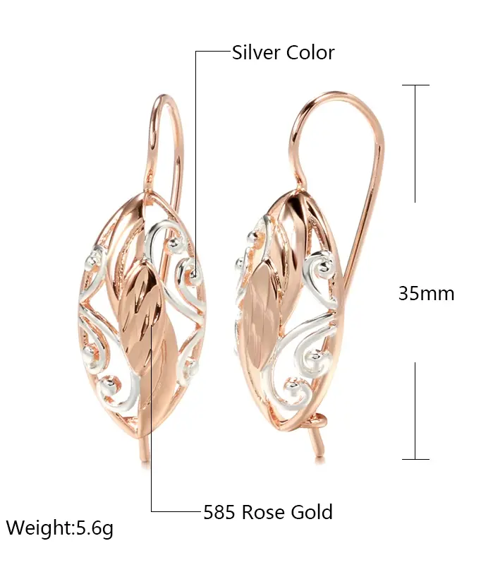 Kinel-pendientes étnicos de oro rosa 585 para mujer, aretes con flor hueca Simple, joyería Vintage para boda 2