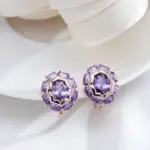 Kinel-pendientes ingleses de circonita Natural púrpura ovalada brillante inusual para mujer, joyería diaria de fiesta de Color oro rosa 585 de lujo 6