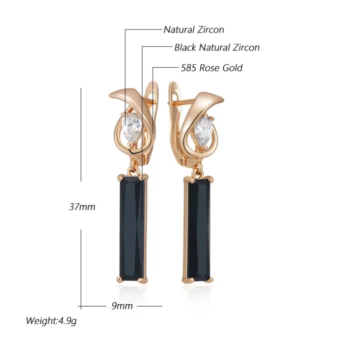 Kinel-pendientes de gota de circón Natural para mujer, aretes largos y cuadrados, Color oro rosa, alta calidad, joyería fina diaria, 585 2