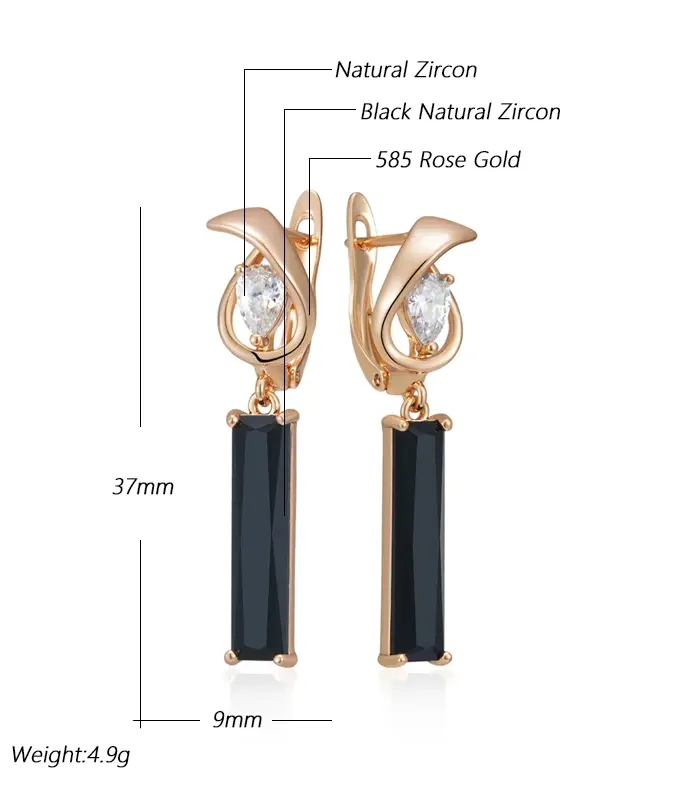 Kinel-pendientes de gota de circón Natural para mujer, aretes largos y cuadrados, Color oro rosa, alta calidad, joyería fina diaria, 585 2