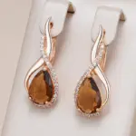 Kinel-pendientes ingleses de circonita Natural para mujer, color marrón claro, gotas de agua, Color oro rosa 585, joyería diaria de alta calidad 1