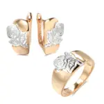 Kinel nueva tendencia brillante Rosa flor pendientes conjuntos de anillos para mujer 585 oro con Color plata étnico Vintage conjuntos de joyería de boda 1