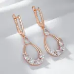 Kinel-pendientes largos de circonita Natural para mujer, aretes de lujo, Color oro rosa y plata 585, diseño único, joyería de boda para novia 4
