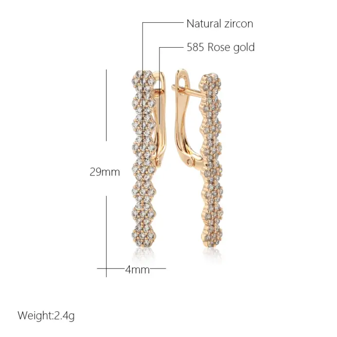 Pendientes largos Kinel geométricos repleto de circonita Natural para mujer, moda 585, pendiente de gota de Color oro rosa, joyería diaria de alta calidad 2