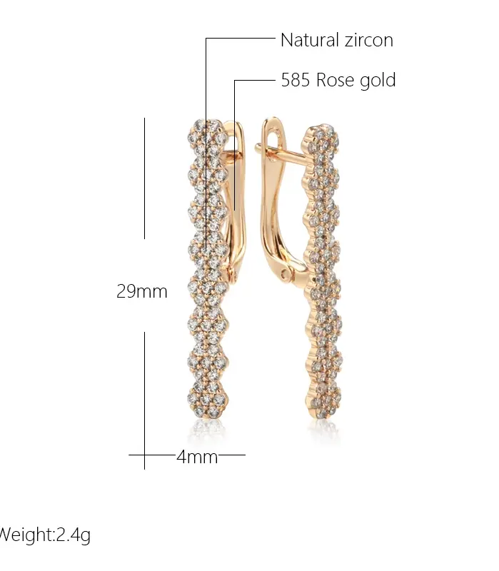 Pendientes largos Kinel geométricos repleto de circonita Natural para mujer, moda 585, pendiente de gota de Color oro rosa, joyería diaria de alta calidad 2