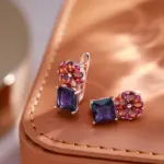 Pendientes Kinel cuadrados de circonita Natural púrpura para mujer, joyería de flores de Color oro rosa 585 5