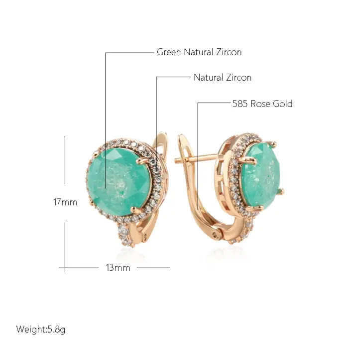 Kinel-pendientes colgantes de circón de corte redondo para mujer, Esmeralda, lujo, Color oro rosa 585, accesorios de boda, joyería fina para uso diario 2