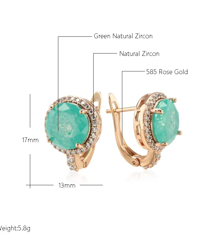 Kinel-pendientes colgantes de circón de corte redondo para mujer, Esmeralda, lujo, Color oro rosa 585, accesorios de boda, joyería fina para uso diario 2