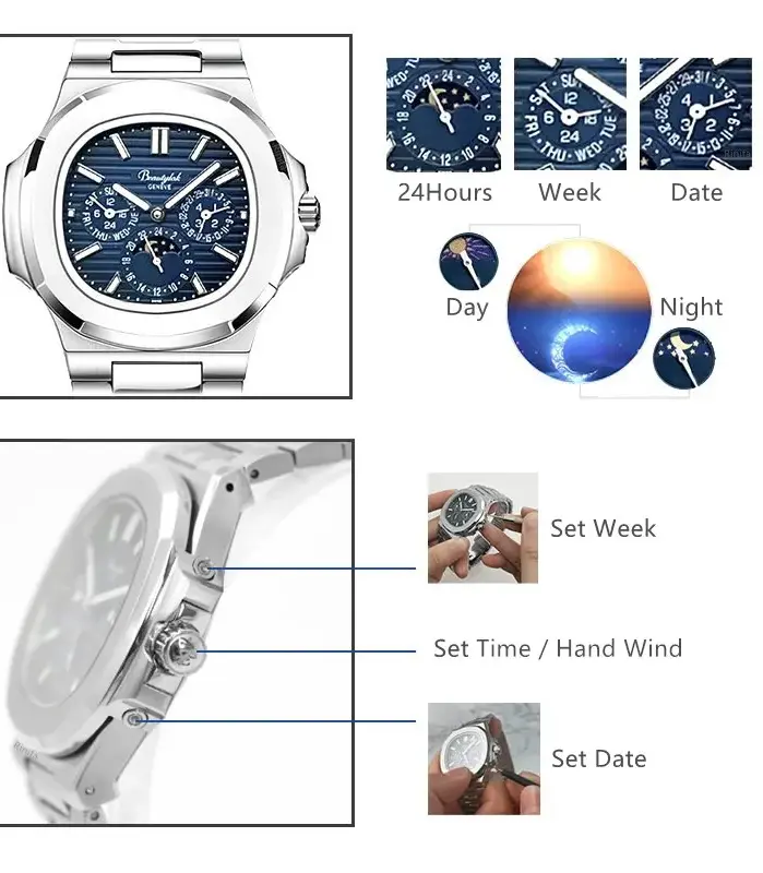 Relojes automáticos Rinifa para hombre, mecánicos, Nautilus, zafiro, fase lunar, multifuncionales, marca de lujo, Montre Homme, Reloj Hombre 2