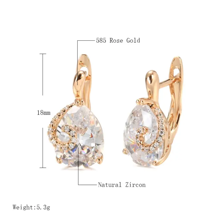 Kinel-pendientes de circonita Natural con forma de gota de agua caliente para mujer, Color oro rosa 585, joyería fina diaria para fiesta de boda y novia 2