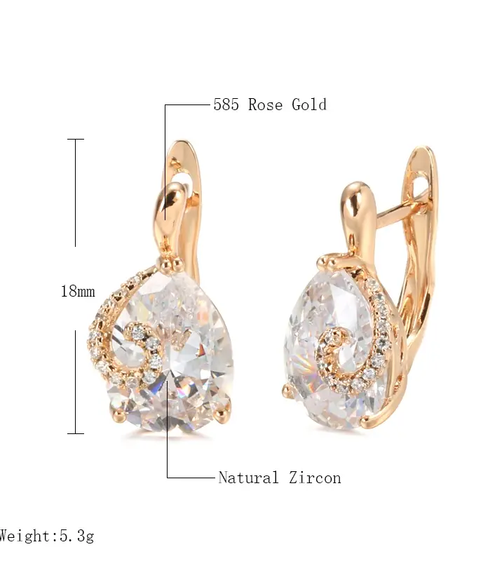 Kinel-pendientes de circonita Natural con forma de gota de agua caliente para mujer, Color oro rosa 585, joyería fina diaria para fiesta de boda y novia 2