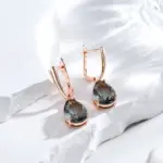 Kinel-pendientes largos con forma de gota de agua para mujer, aretes colgantes de cristal gris, Color oro rosa 585, con circón Natural, joyería diaria de alta calidad 4