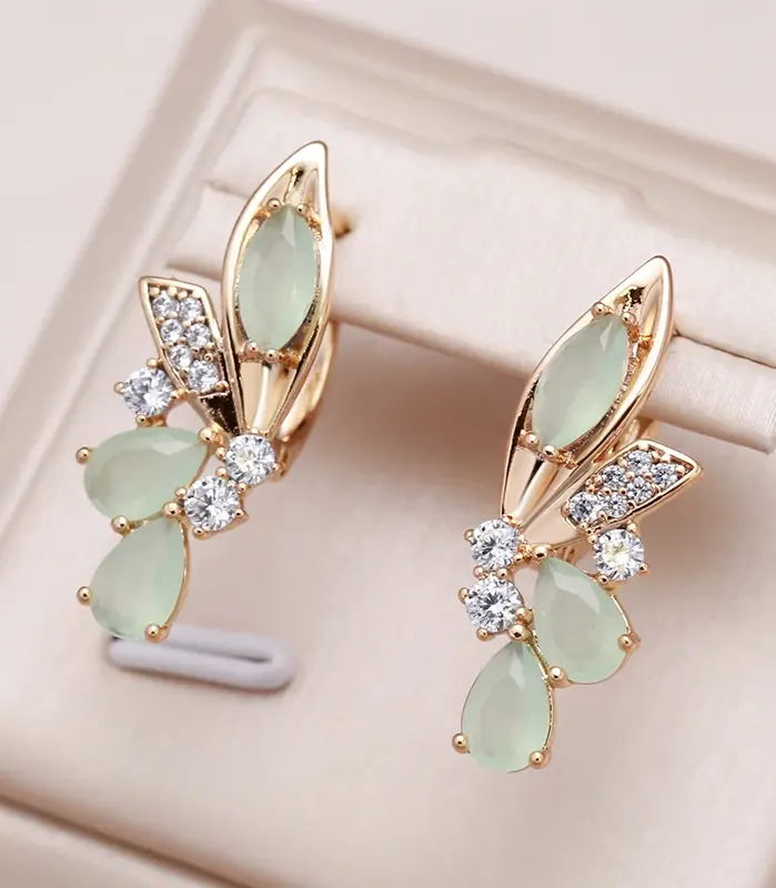 Kienl nuevo pendiente largo de circón Natural verde para mujer 585 Color oro rosa pendiente de gota de flor Vintage joyería diaria de alta calidad 1