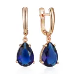 Kinel-pendientes largos con forma de gota de agua para mujer, aretes colgantes de color azul oscuro, Color oro rosa 585, circonita Natural, joyería diaria 6