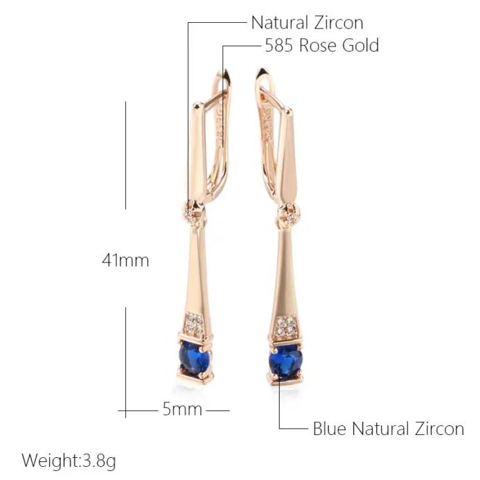 Kienl-pendientes colgantes de circonita Natural azul para mujer, aretes geométricos 585, Color oro rosa, joyería fina diaria para boda Vintage 2