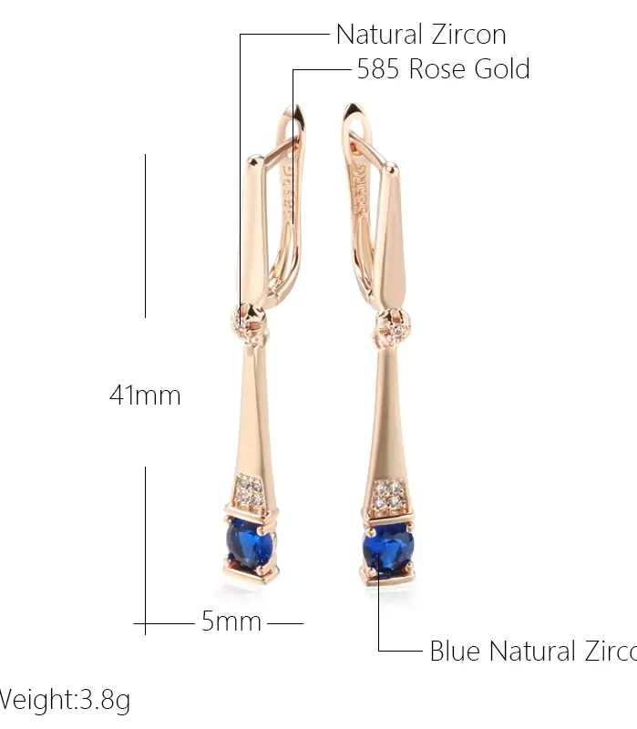 Kienl-pendientes colgantes de circonita Natural azul para mujer, aretes geométricos 585, Color oro rosa, joyería fina diaria para boda Vintage 2