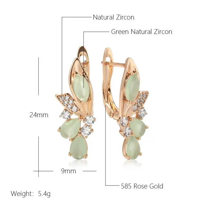 Kienl nuevo pendiente largo de circón Natural verde para mujer 585 Color oro rosa pendiente de gota de flor Vintage joyería diaria de alta calidad 2