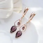 Kinel-pendientes largos de circonita Natural púrpura para mujer, accesorios de gota de agua de oro rosa 585, joyería diaria para boda 3