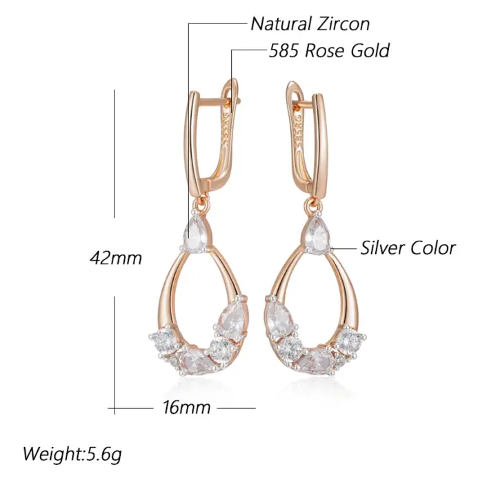 Kinel-pendientes largos de circonita Natural para mujer, aretes de lujo, Color oro rosa y plata 585, diseño único, joyería de boda para novia 2