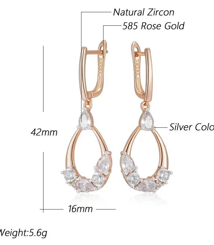 Kinel-pendientes largos de circonita Natural para mujer, aretes de lujo, Color oro rosa y plata 585, diseño único, joyería de boda para novia 2