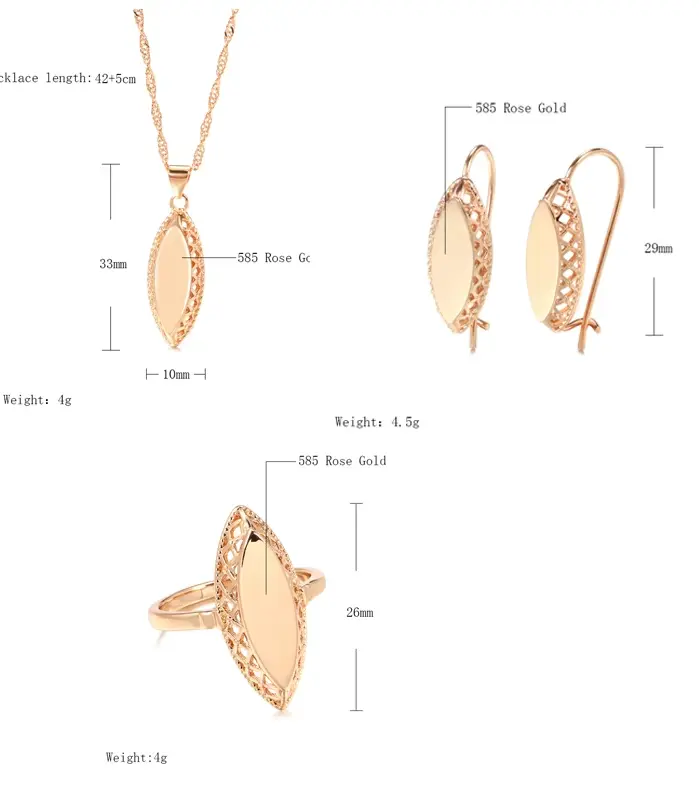Kinel-Conjunto de joyería de boda para mujer, collar brillante, pendientes, anillo, oro rosa, rombo tejido Simple, novia étnica, moda caliente, 585 2