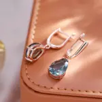 Kinel-pendientes largos con forma de gota de agua para mujer, aretes colgantes de cristal gris, Color oro rosa 585, con circón Natural, joyería diaria de alta calidad 5