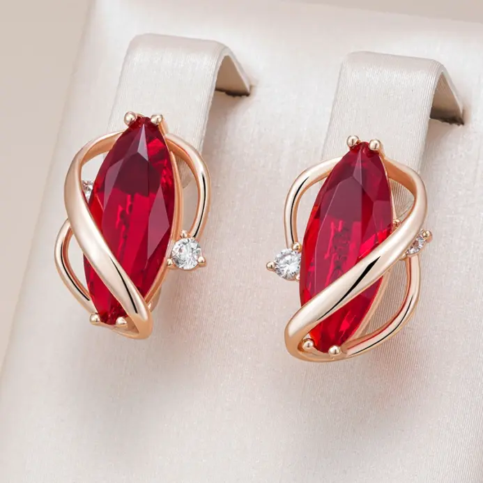 Pendientes Kinel de gota de circón Natural rojo brillante para mujer, moda 585, Color oro rosa, joyería Vintage fina diaria de alta calidad 1