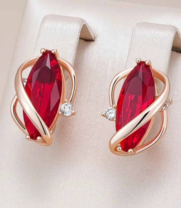 Pendientes Kinel de gota de circón Natural rojo brillante para mujer, moda 585, Color oro rosa, joyería Vintage fina diaria de alta calidad 1