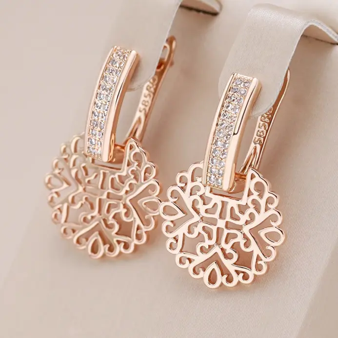 Kienl-pendientes de gota grandes de Metal brillante para mujer, Color oro rosa 585, accesorios de circonita Natural, joyería diaria Vintage 1