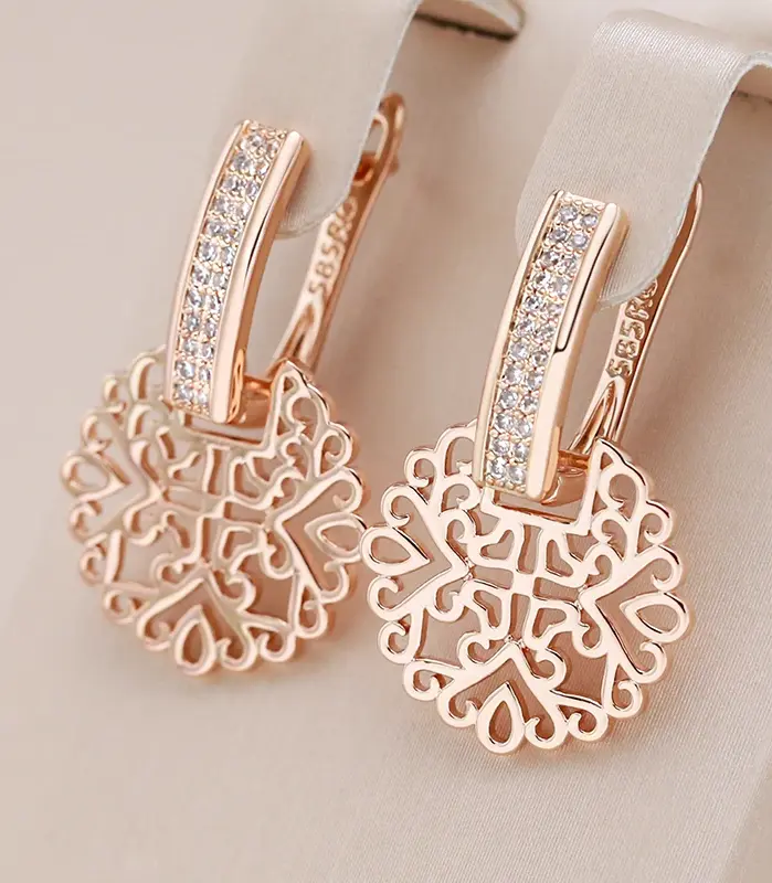 Kienl-pendientes de gota grandes de Metal brillante para mujer, Color oro rosa 585, accesorios de circonita Natural, joyería diaria Vintage 1