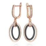 Pendientes largos Kinel de cerámica negra ovalada para mujer, Color oro rosa 585, accesorios de circón Natural, joyería fina diaria 6