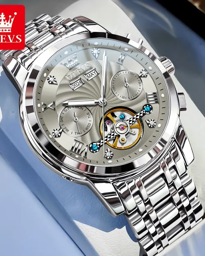 OLEVS 7088 Reloj para Hombre, marca de lujo, Reloj automático con esqueleto resistente al agua, Reloj mecánico HD a la moda para Hombre de negocios, Reloj para Hombre 1