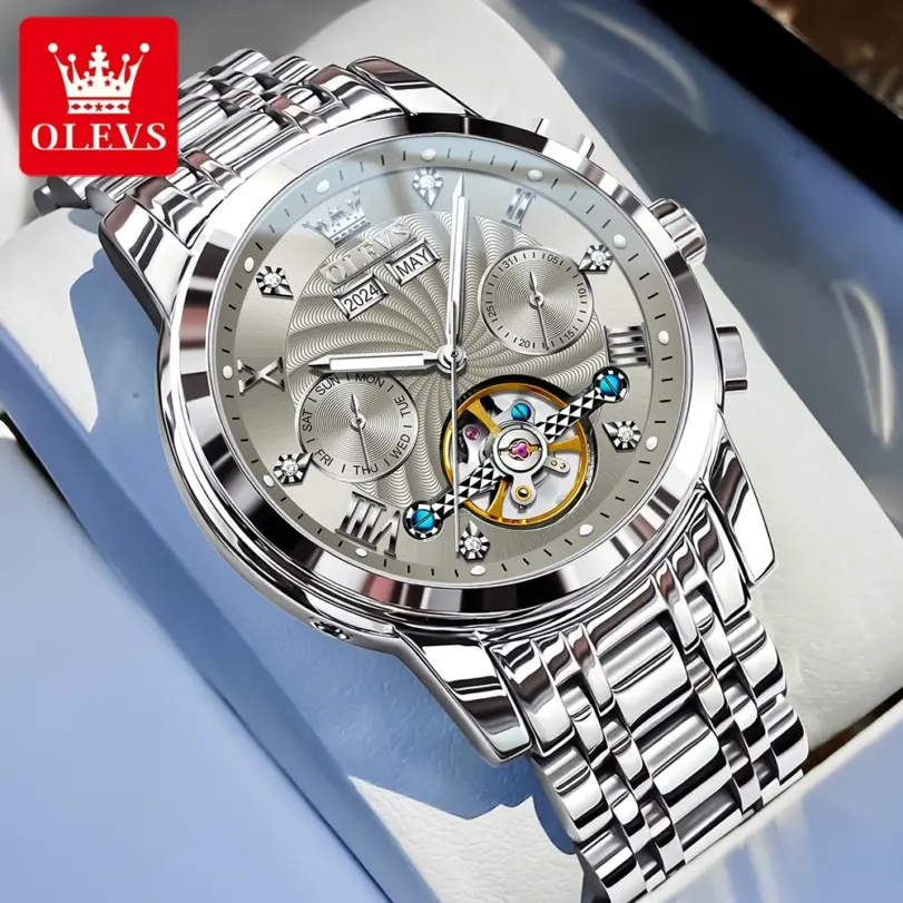 OLEVS 7088 Reloj para Hombre, marca de lujo, Reloj automático con esqueleto resistente al agua, Reloj mecánico HD a la moda para Hombre de negocios, Reloj para Hombre 1