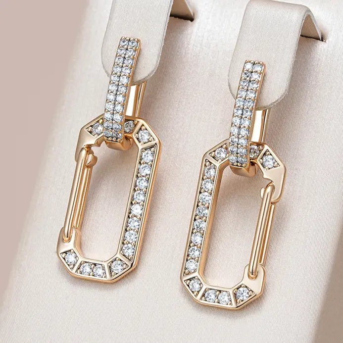 Kinel moda 585 pendientes de gota cuadrados de Color oro rosa para mujer accesorios de circón Natural blanco completo joyería fina diaria 1