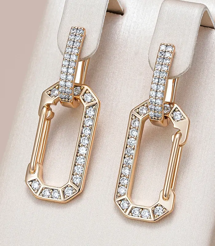 Kinel moda 585 pendientes de gota cuadrados de Color oro rosa para mujer accesorios de circón Natural blanco completo joyería fina diaria 1