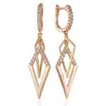 Kinel-pendientes de gota de rombos huecos brillantes para mujer, circonita Natural inusual, Color oro rosa 585, joyería étnica fina diaria 6