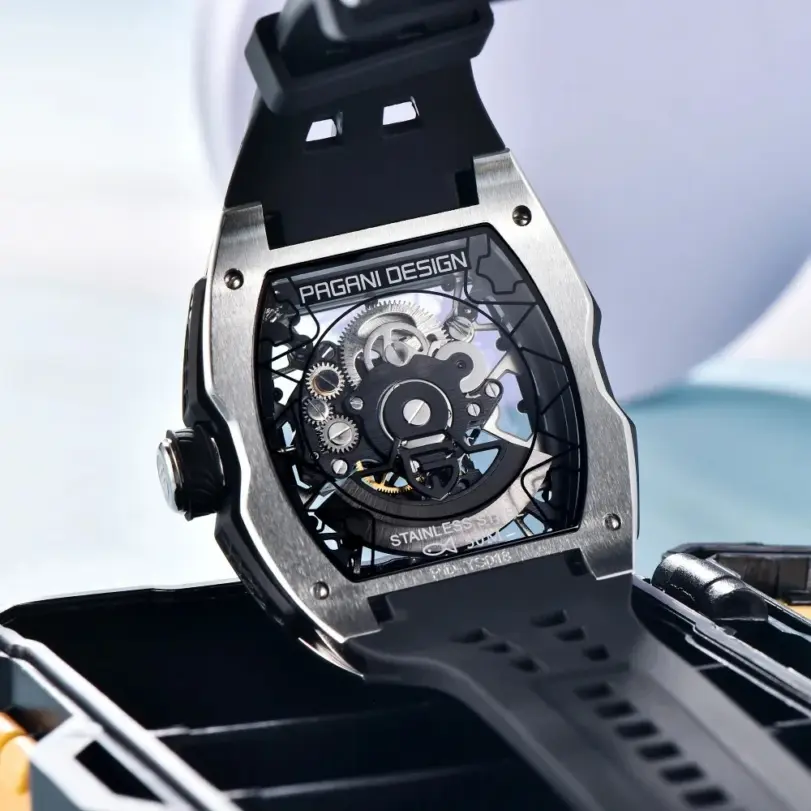 PAGANI DESIGN-relojes mecánicos con esqueleto hueco para hombre, 42MM, cristal de zafiro de lujo, automático, resistente al agua hasta 50M 6