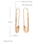 Kienl-pendientes largos colgantes de oro rosa 585, aretes ingleses de circonita Natural para boda, joyería fina para uso diario 2