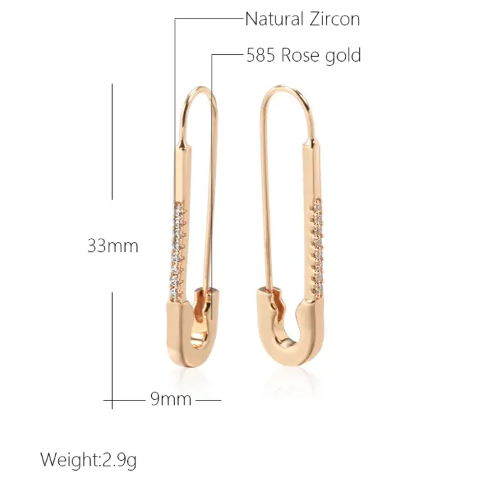 Kienl-pendientes largos colgantes de oro rosa 585, aretes ingleses de circonita Natural para boda, joyería fina para uso diario 2