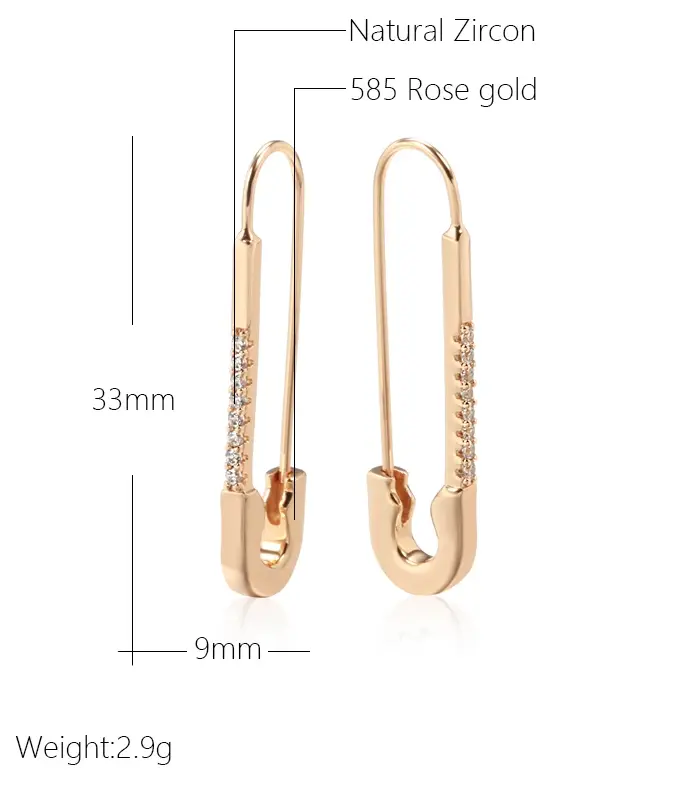 Kienl-pendientes largos colgantes de oro rosa 585, aretes ingleses de circonita Natural para boda, joyería fina para uso diario 2