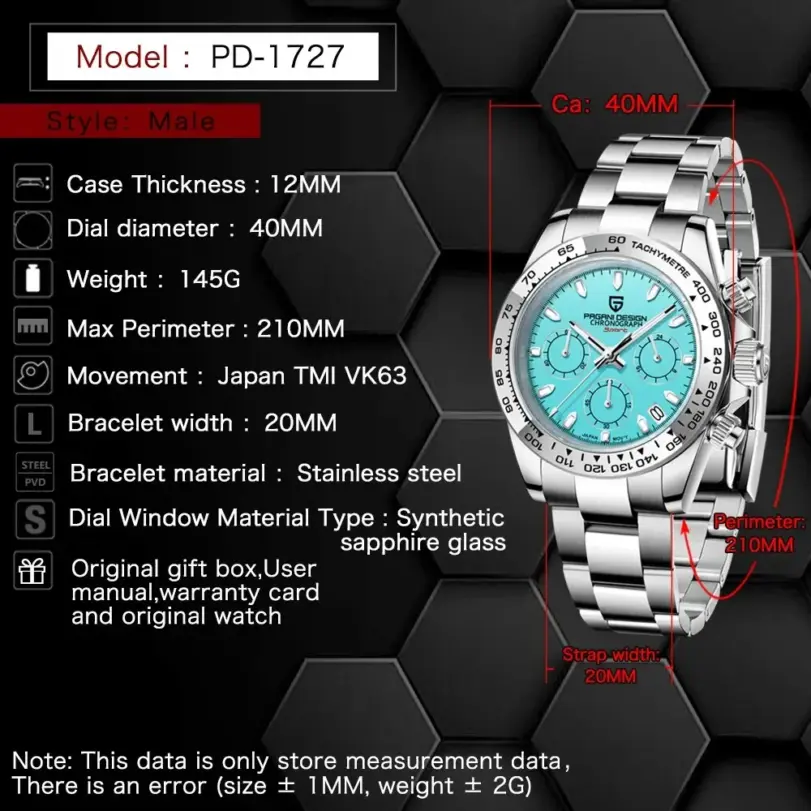 PAGANI DESIGN, nuevo Reloj de pulsera de cuarzo con bisel de acero inoxidable para Hombre, cronógrafo de cristal de zafiro de lujo, Reloj VK63 para Hombre 2