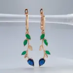 Kinel-pendientes colgantes de hoja larga para mujer, oro rosa 585, con circonita Natural verde brillante, accesorios Vintage, joyería fina para uso diario 5