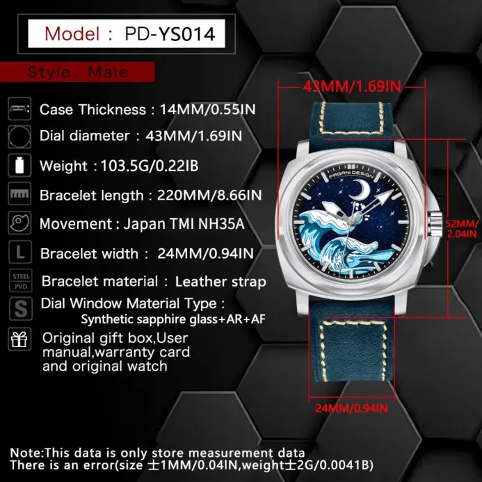 Reloj Mecánico PAGANI DESIGN de 43MM para hombre NH35A, reloj automático de cristal de zafiro de lujo, reloj superluminoso resistente al agua 100M para hombre 2