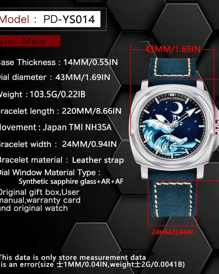 Reloj Mecánico PAGANI DESIGN de 43MM para hombre NH35A, reloj automático de cristal de zafiro de lujo, reloj superluminoso resistente al agua 100M para hombre 2