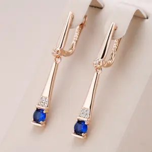Kienl-pendientes colgantes de circonita Natural azul para mujer, aretes geométricos 585, Color oro rosa, joyería fina diaria para boda Vintage 1