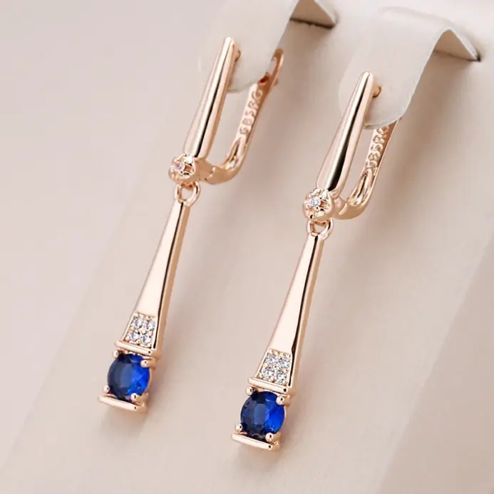 Kienl-pendientes colgantes de circonita Natural azul para mujer, aretes geométricos 585, Color oro rosa, joyería fina diaria para boda Vintage 1