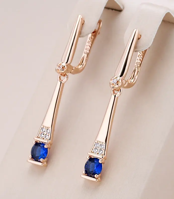 Kienl-pendientes colgantes de circonita Natural azul para mujer, aretes geométricos 585, Color oro rosa, joyería fina diaria para boda Vintage 1