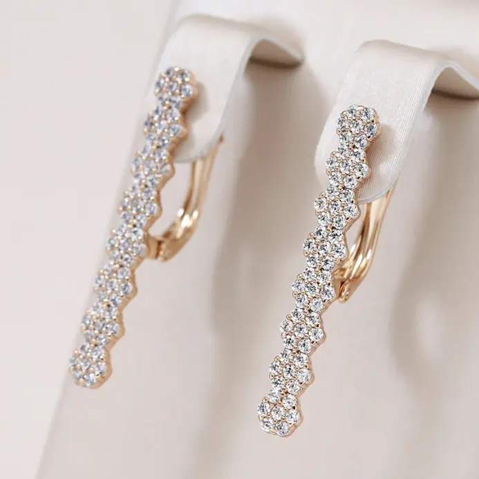Pendientes largos Kinel geométricos repleto de circonita Natural para mujer, moda 585, pendiente de gota de Color oro rosa, joyería diaria de alta calidad 1