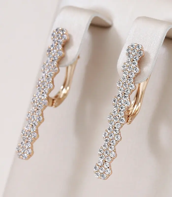 Pendientes largos Kinel geométricos repleto de circonita Natural para mujer, moda 585, pendiente de gota de Color oro rosa, joyería diaria de alta calidad 1