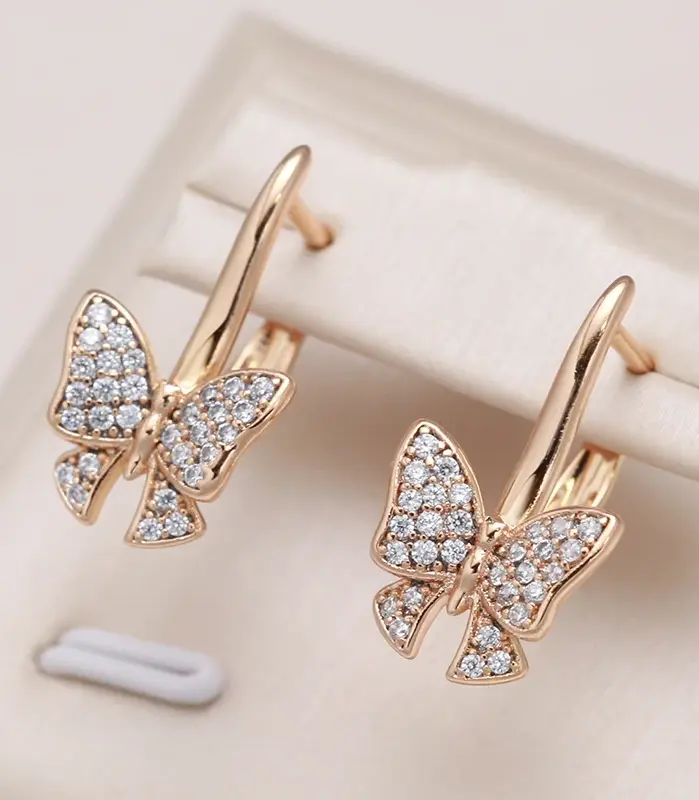Kinel-pendientes largos de mariposa fina de lujo para mujer, aretes inusuales de Color oro rosa 585, joyería diaria de moda creativa hueca 1